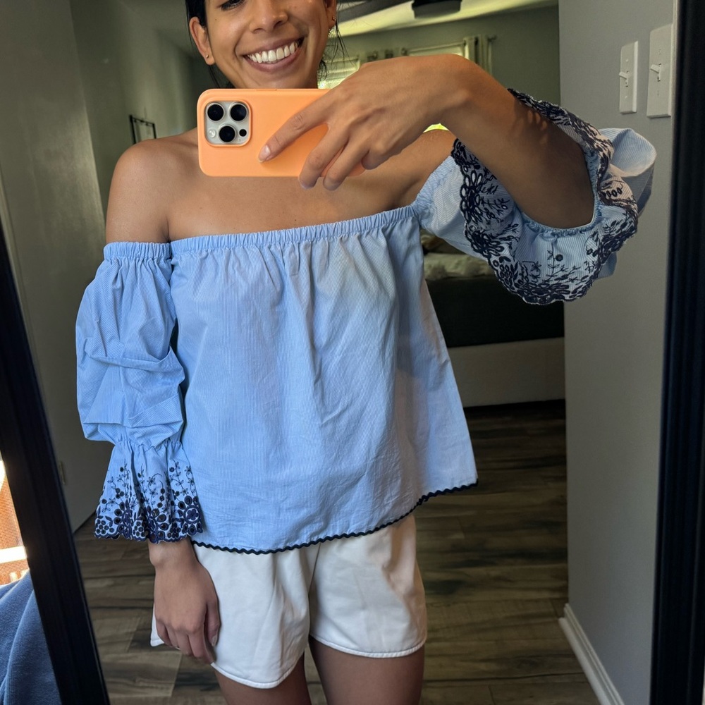 Zara Strapless Striped Flower Detailed Blouse (S)
